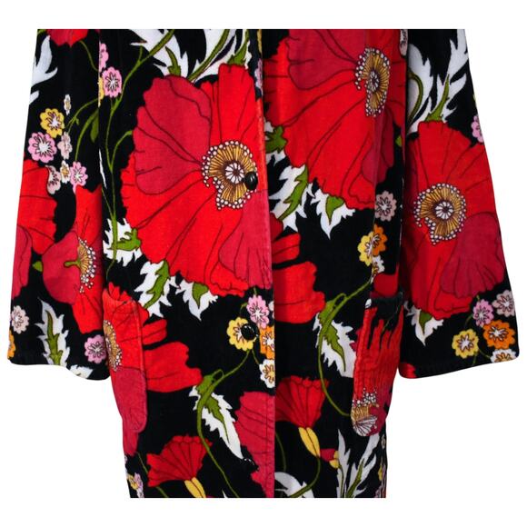 Vintage 80s Vossen Modell Novelty Red Poppy Terry Towel Housedress Coat Robe - Picture 4 of 9